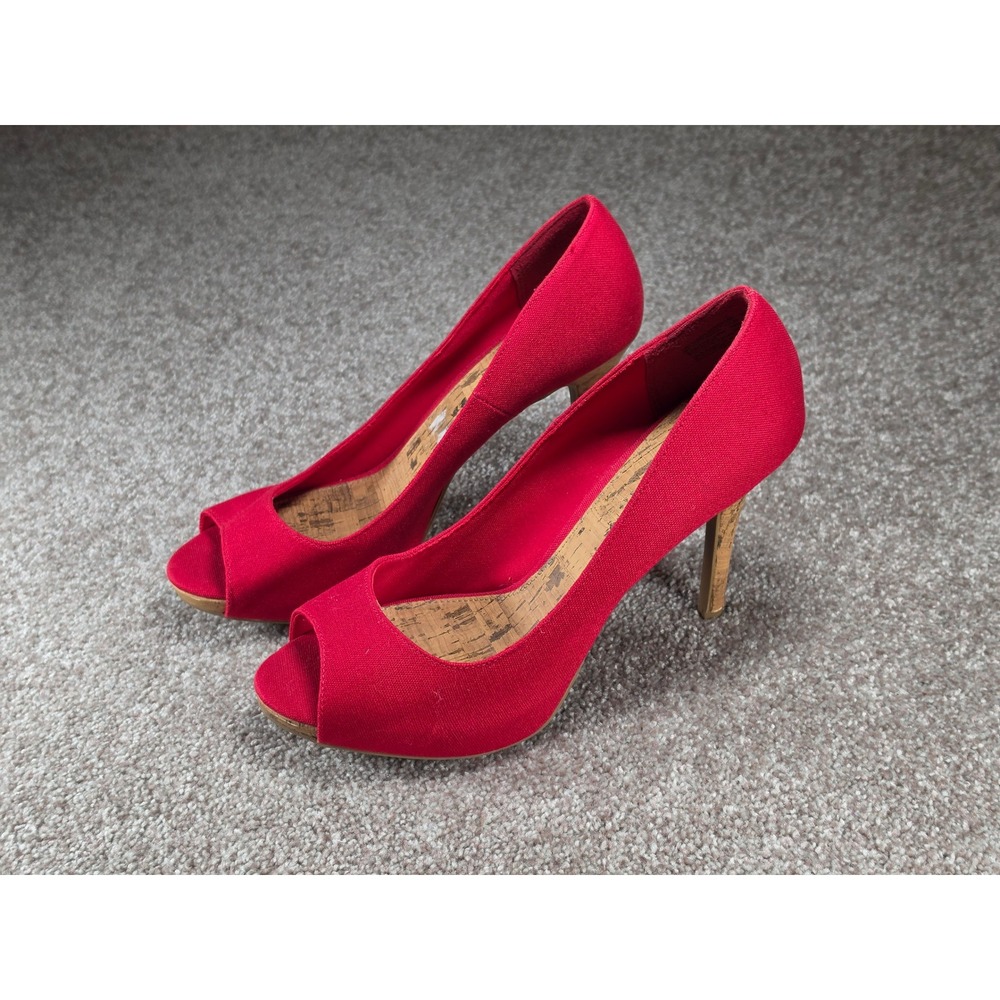 Christian‎ Siriano for Payless Red Canvas Peep Toe Pumps Cork Heel Womens 10